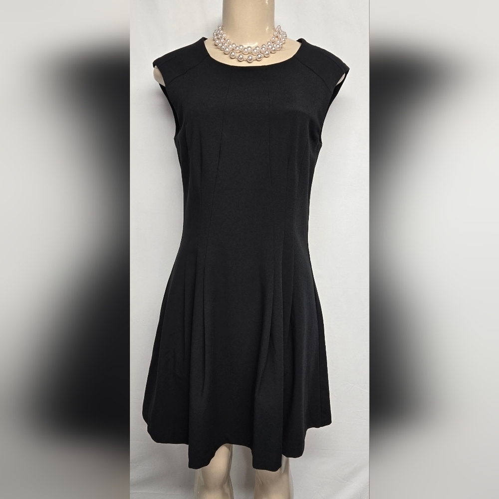 Esprit 6 Classic Black Dress Fit And Flare Sleeveless Zipper Back Pleats Lined